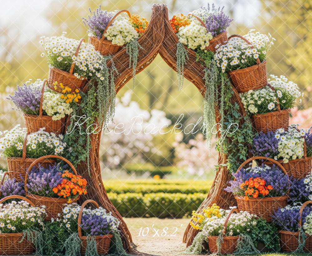 Kate Spring Flower Arch Wicker Baskets Backdrop Designed by Patty Roberts