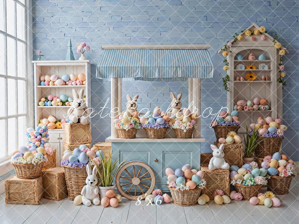 TEST Kate Easter Bunny Pastel Eggs Blue Market Stand Backdrop Designed by Emetselch