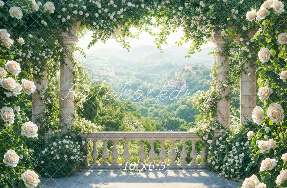 Kate Summer Terrace Arch Floral Greenery Mountain Backdrop Designed by Emetselch