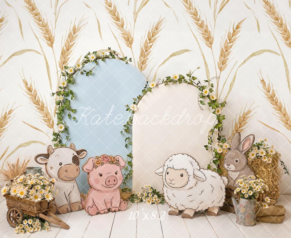 Kate Cake Smash Farm Animals Wheat Flowers Cart Backdrop Designed by Emetselch