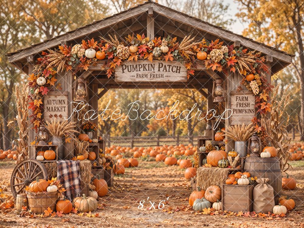 Kate Fall Pumpkin Patch Rustic Farm Arch Printed Backdrop Designed by Emetselch