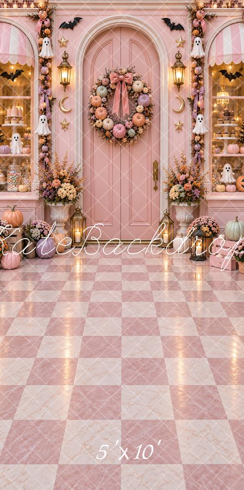 Kate Sweep Halloween Pink Pumpkin Ghost Doorway Printed Backdrop Designed by Vertigo Productions