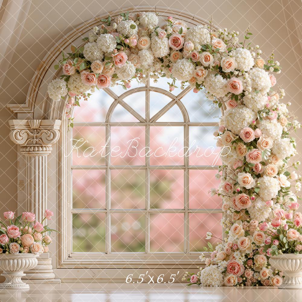 Kate Spring Flower Arch Window Retro Columns Printed Backdrop Designed by Emetselch