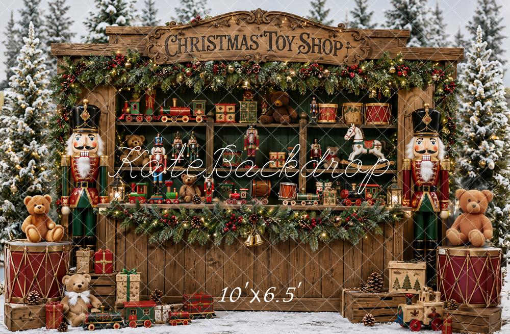 Kate Christmas Toy Shop Nutcracker Snowy Forest Printed Backdrop Designed by Ashley Paul