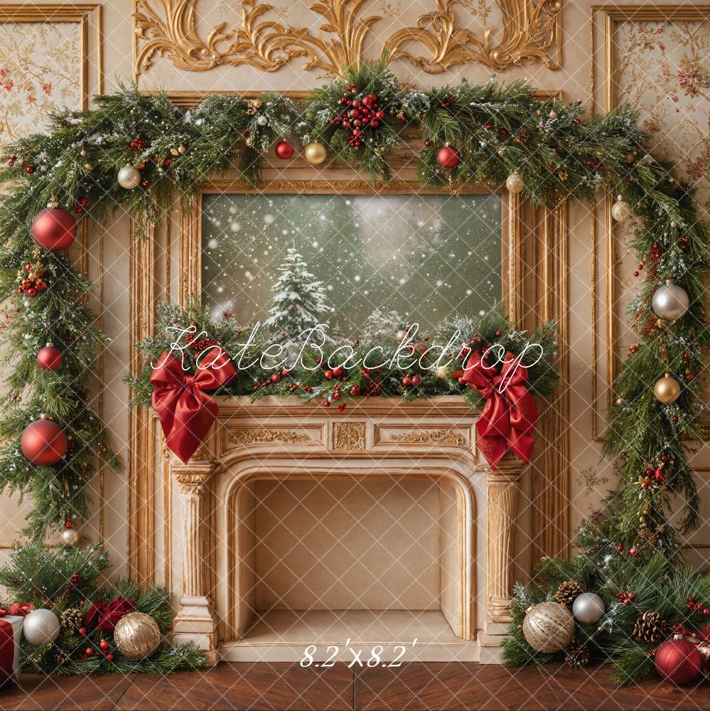 Guirnalda de Chimenea Navideña Arco Retro Fondo Diseñado por Emetselch