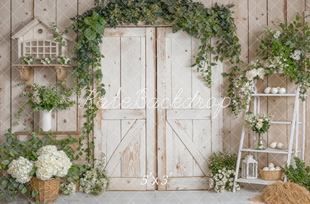Kate Easter Rustic White Barn Door Flower Arch Ladder Greenery Backdrop Designed by Emetselch