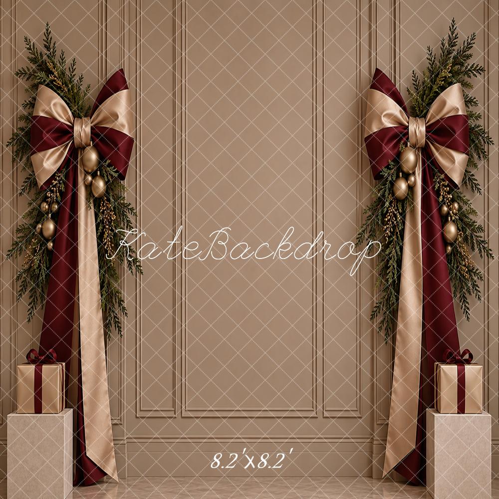 Kate Christmas Burgundy Champagne Bow Greenery Gift Printed Backdrop Designed by Vertigo Productions