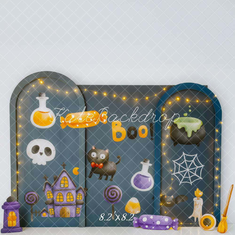 Kate Halloween Castle Cat Cauldron Candy Skull Potion Arch Backdrop Designed by Patty Roberts