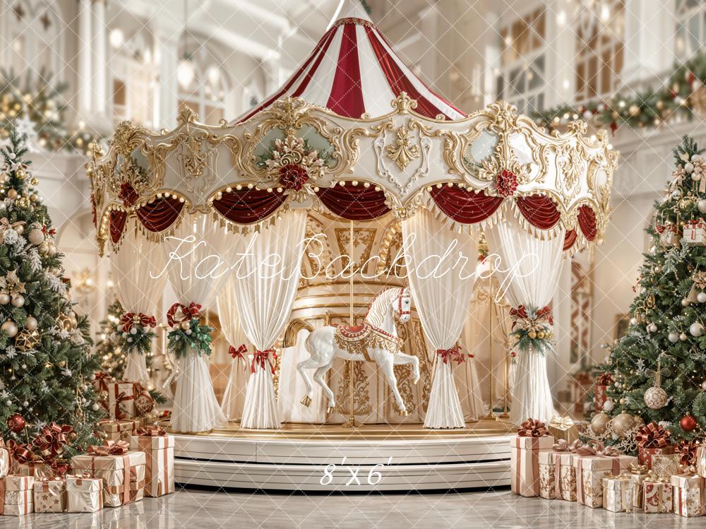 Kate Christmas Fairytale Carousel Tree Presents Backdrop Designed by Emetselch