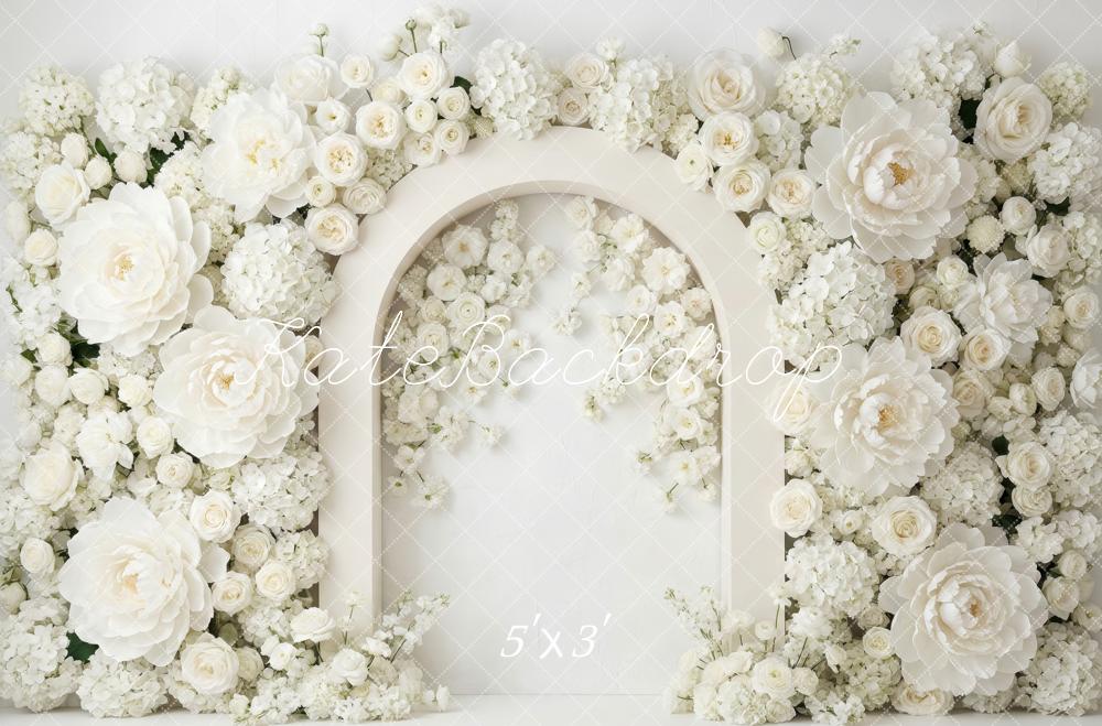 Kate Mother's Day Flower Arch White Roses Peonies Printed Backdrop Designed by Patty Roberts