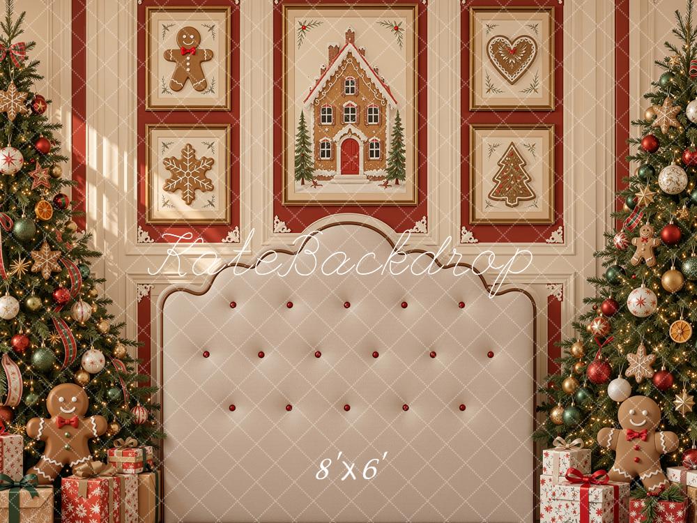 Kate Christmas Tree Headboard Gingerbread Gift Printed Backdrop Designed by Shutter Swan Studios