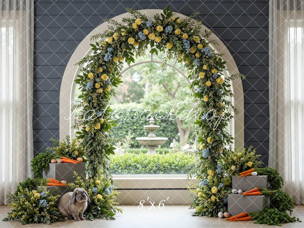 Kate Easter Bunny Flower Arch Carrots Printed Backdrop Designed by Mini MakeBelieve