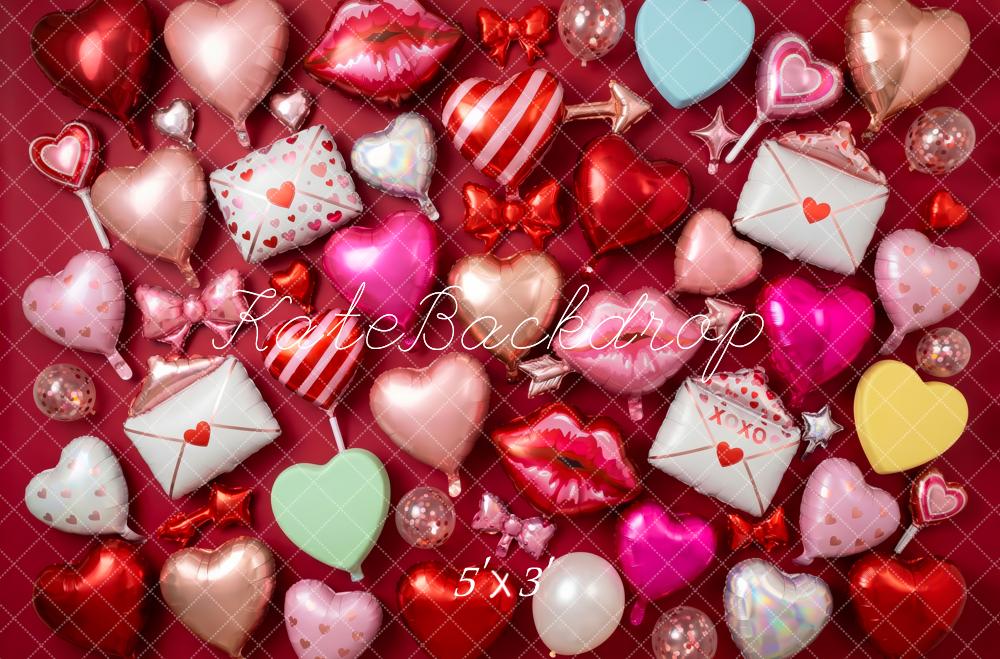 Kate Valentine's Day Heart Balloons Love Letters Red Printed Backdrop Designed by Patty Roberts