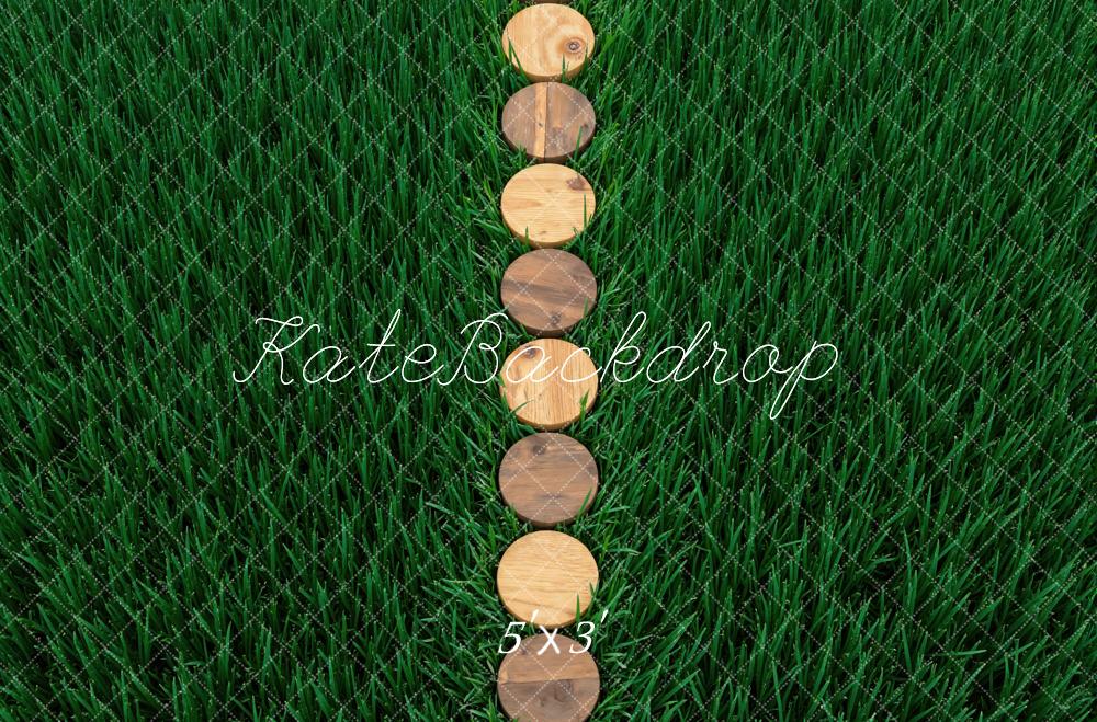 Kate Wood Slice Path On Grass Floor Printed Backdrop Designed by Mini MakeBelieve