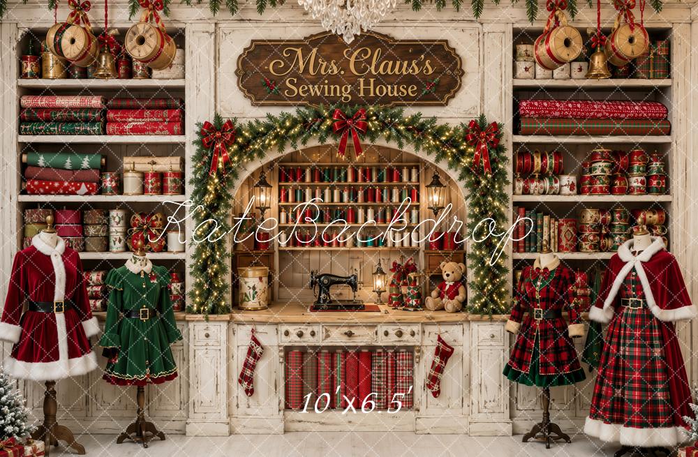 Kate Christmas Mrs. Claus Sewing Room Printed Backdrop Designed by Ashley Paul