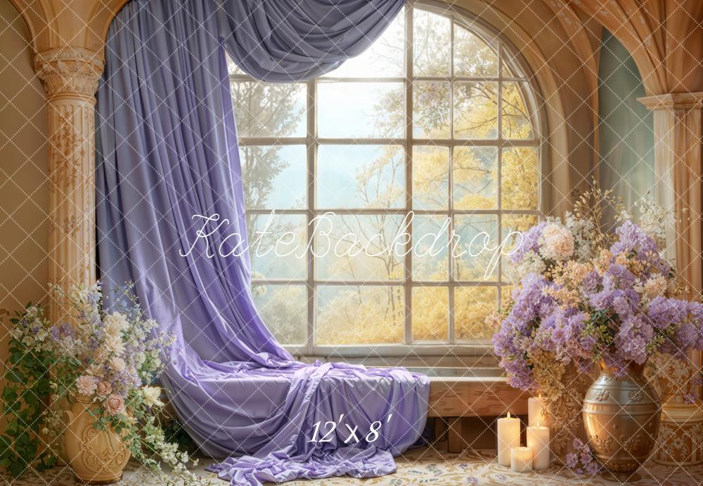 Kate Spring Lavender Curtain Window Floral Columns Candles Backdrop Designed by Emetselch