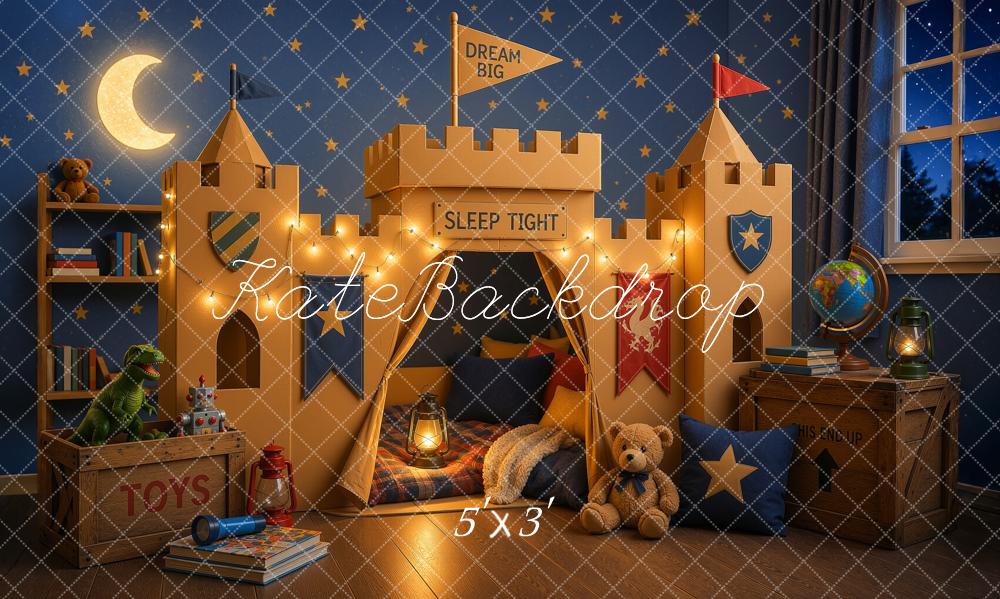 Kate Dreamy Kids Castle Bedroom Tent Toys Moon Stars Blue Wall Printed Backdrop Designed by Ashley Ward