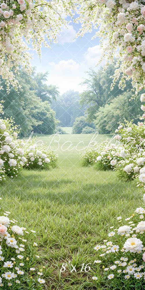Kate Sweep Summer Flower Arch Garden Meadow Printed Backdrop Designed by Mini MakeBelieve