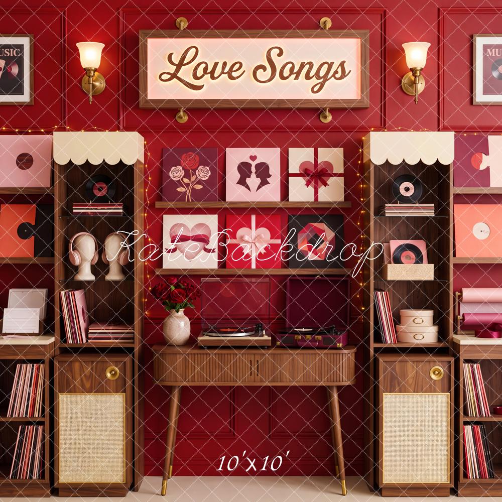Kate Valentine Love Songs Shop Red Retro Music Room Printed Backdrop Designed by Patty Roberts