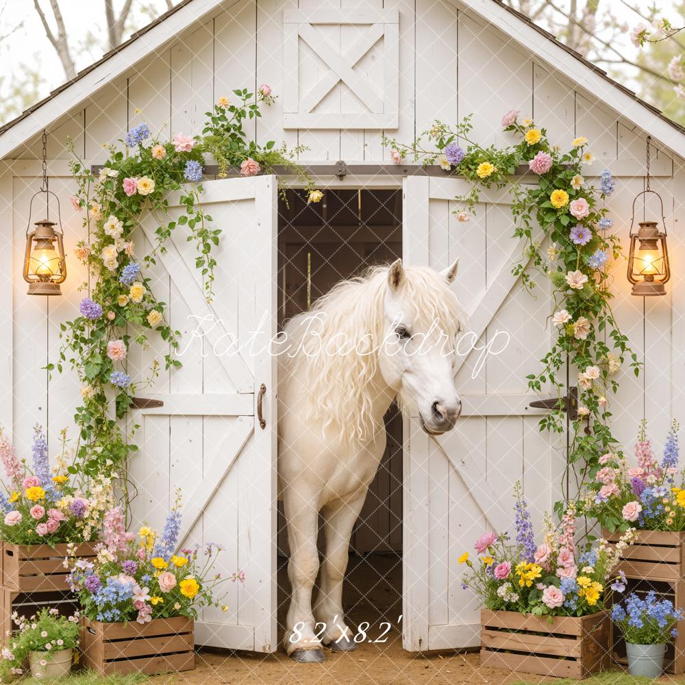 Kate Spring White Barn Horse Flower Arch Backdrop Designed by Emetselch