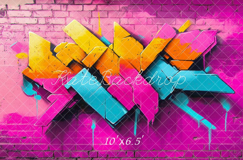 Kate Graffiti Colorful Pink Brick Wall Backdrop Designed by Mini MakeBelieve
