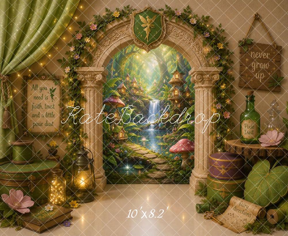 Kate Fairy Fantasy Pixie Grove Passage Green Archway Printed Backdrop Designed by Caitlin Lynch