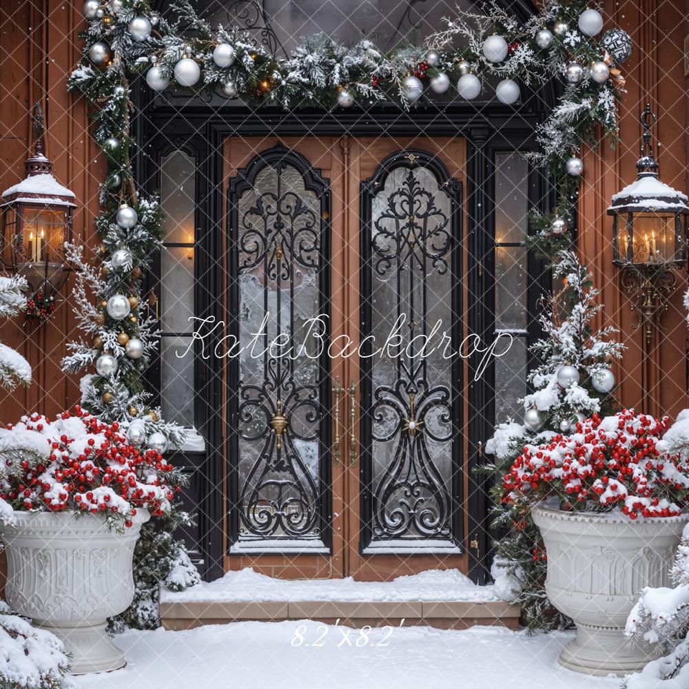 Kate Christmas Snowy Door Garland Retro Backdrop Designed by Emetselch