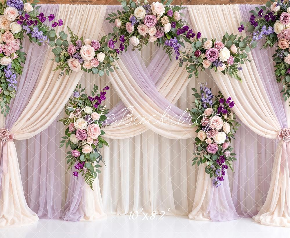 Kate Romantic Wedding Flower Arch Drapery Purple Printed Backdrop Printed Backdrop Designed by Angela Miller