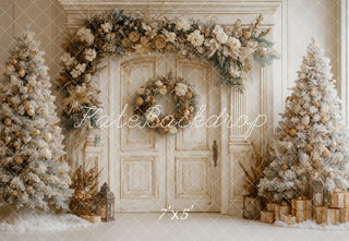 Kate Christmas Boho Gold White Trees Floral Door Printed Backdrop Designed by Ashley Paul