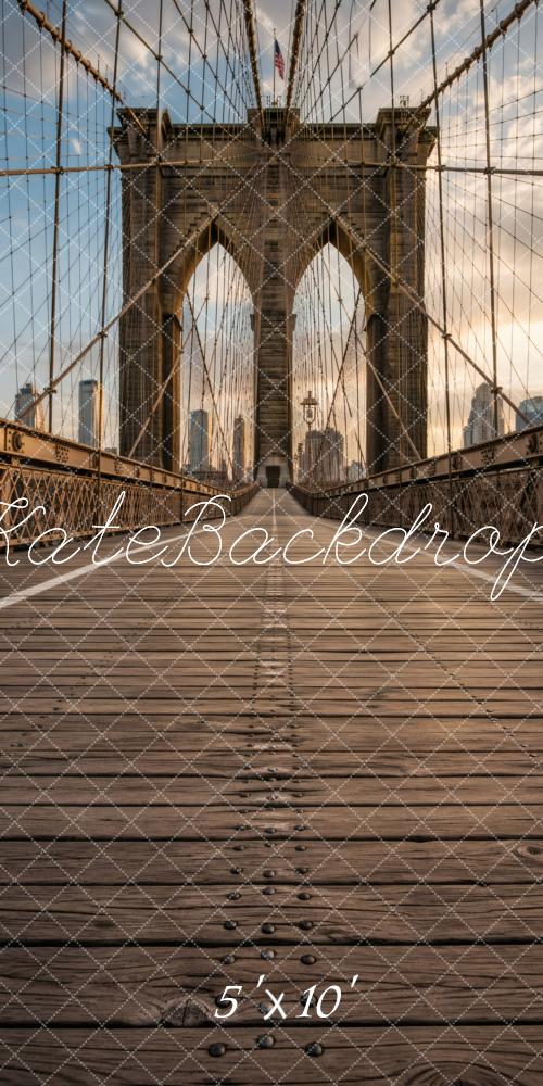 Kate Sweep Bridge Cables Wooden Planks City Skyline Printed Backdrop Designed by Vertigo Productions