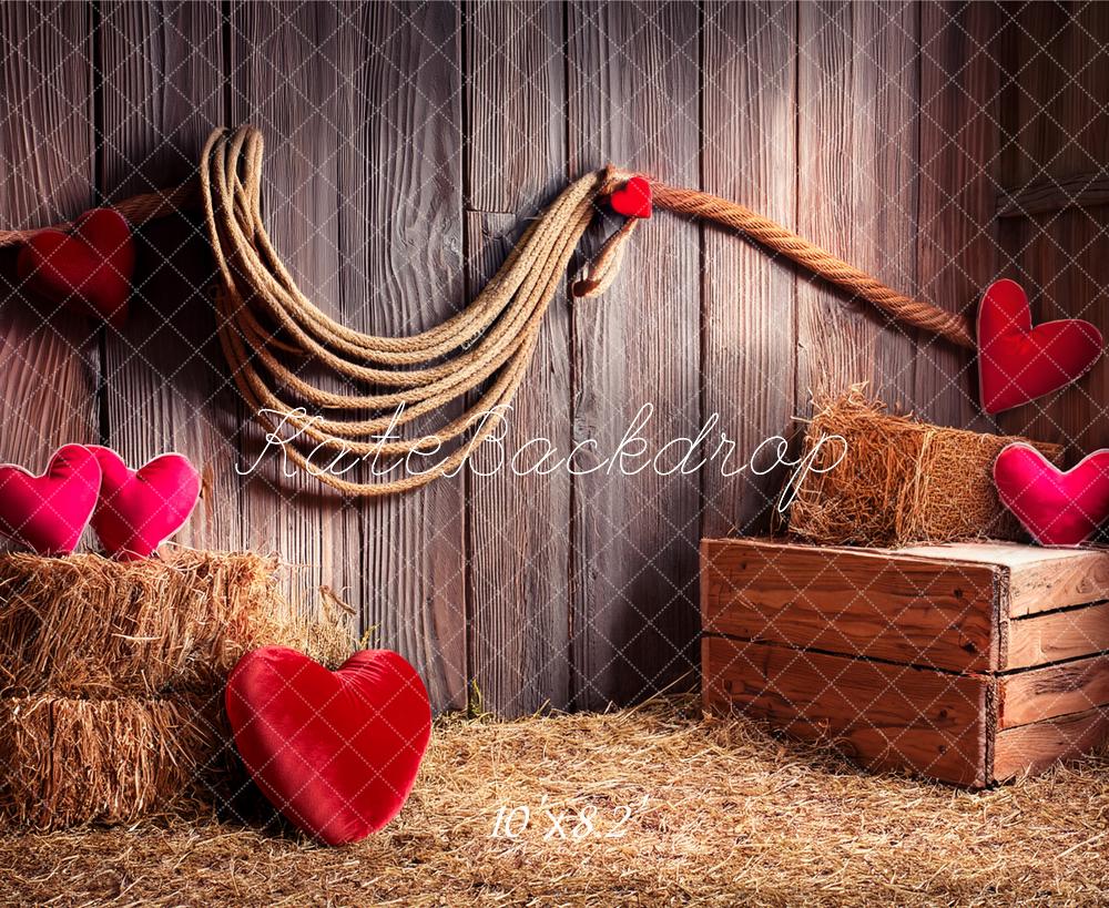 Kate Valentine's Day Rustic Barn Hearts Straw Printed Backdrop Designed by Fantasyphotoart