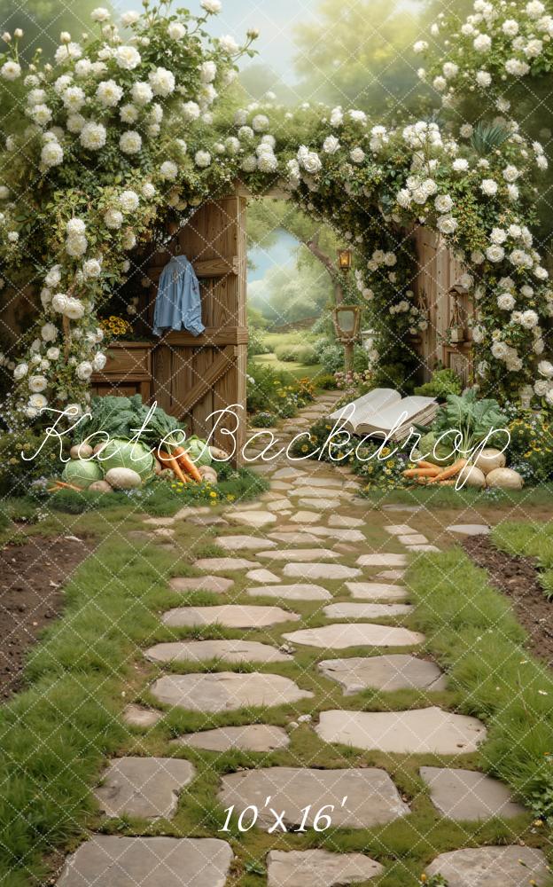 Kate Spring Flower Arch Garden Pathway Vegetables Printed Backdrop Designed by Chain Photography