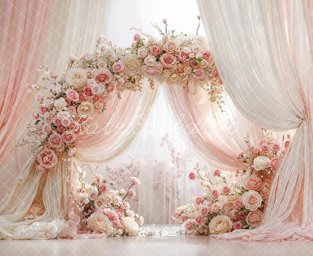 Kate Mother's Day Flower Arch Pink Cream Roses Drapes Printed Backdrop Designed by Emetselch