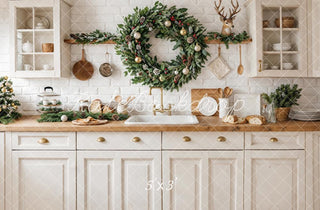 Kate Christmas Kitchen White Cabinets Printed Backdrop Designed by Emetselch