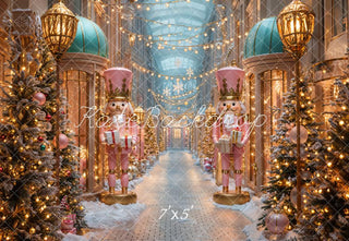 Kate Christmas Street Nutcracker Shop Lights Printed Backdrop Designed by Emetselch