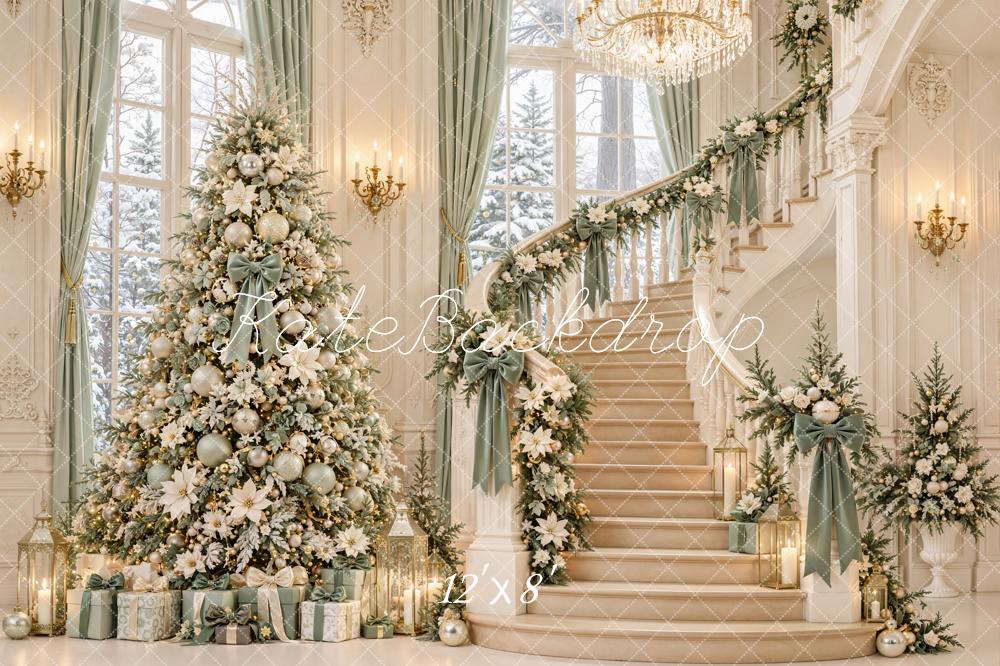 Kate Christmas Tree Staircase Garland Chandelier Printed Backdrop Designed by Emetselch