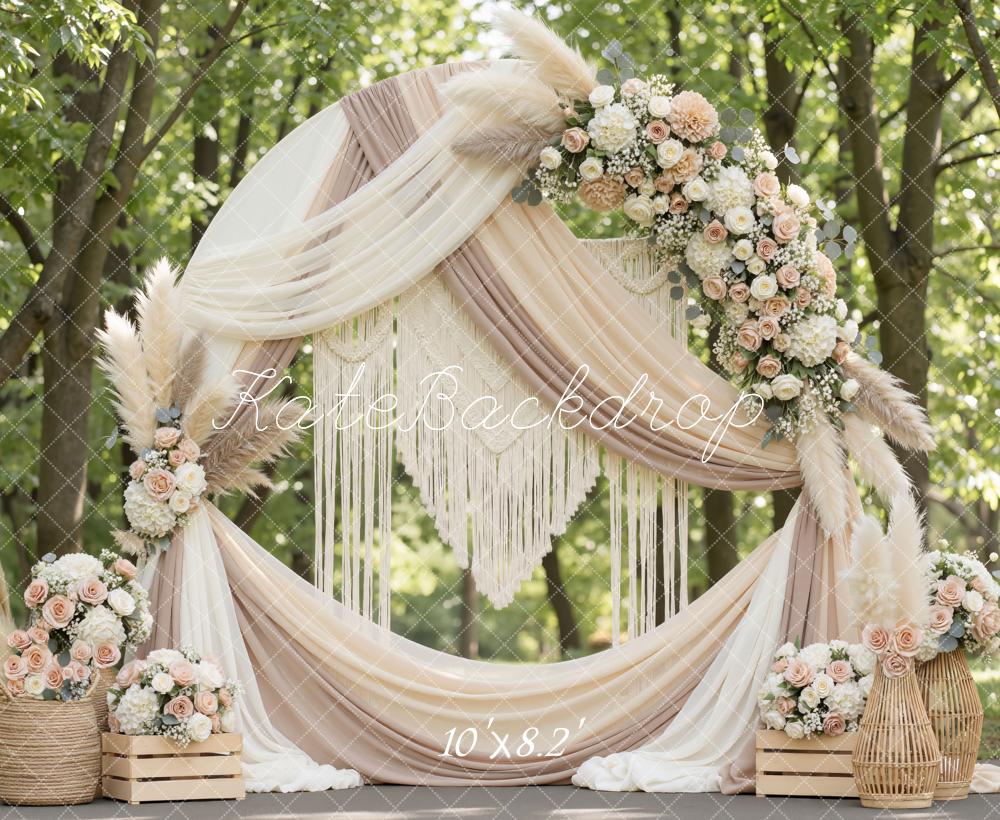 Kate Boho Flower Arch Macrame Pampas Grass Backdrop Designed by Mini MakeBelieve