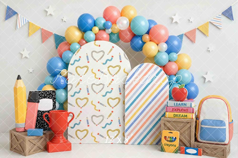 Kate Back to School Balloons Pencil Books Arch Garland Printed Backdrop Designed by Mini MakeBelieve