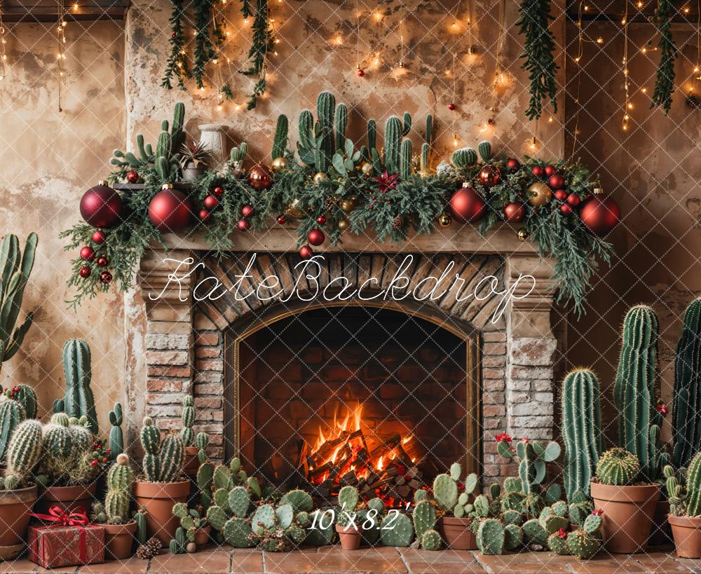 Retro Wand Kerst Cactus Haard Foto Achtergrond Designed by Emetselch
