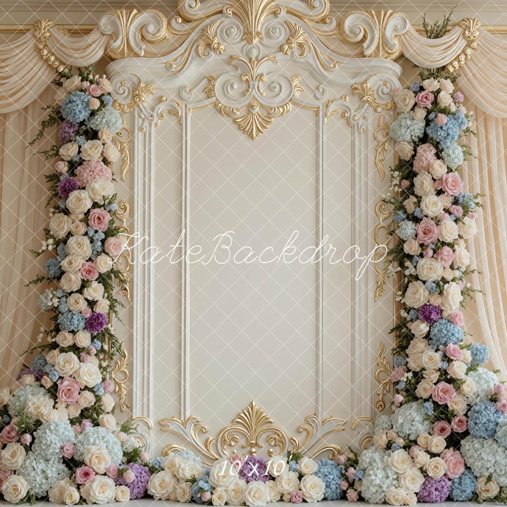 Kate Flower Arch Gold Ornate Wall Backdrop Designed by Mini MakeBelieve