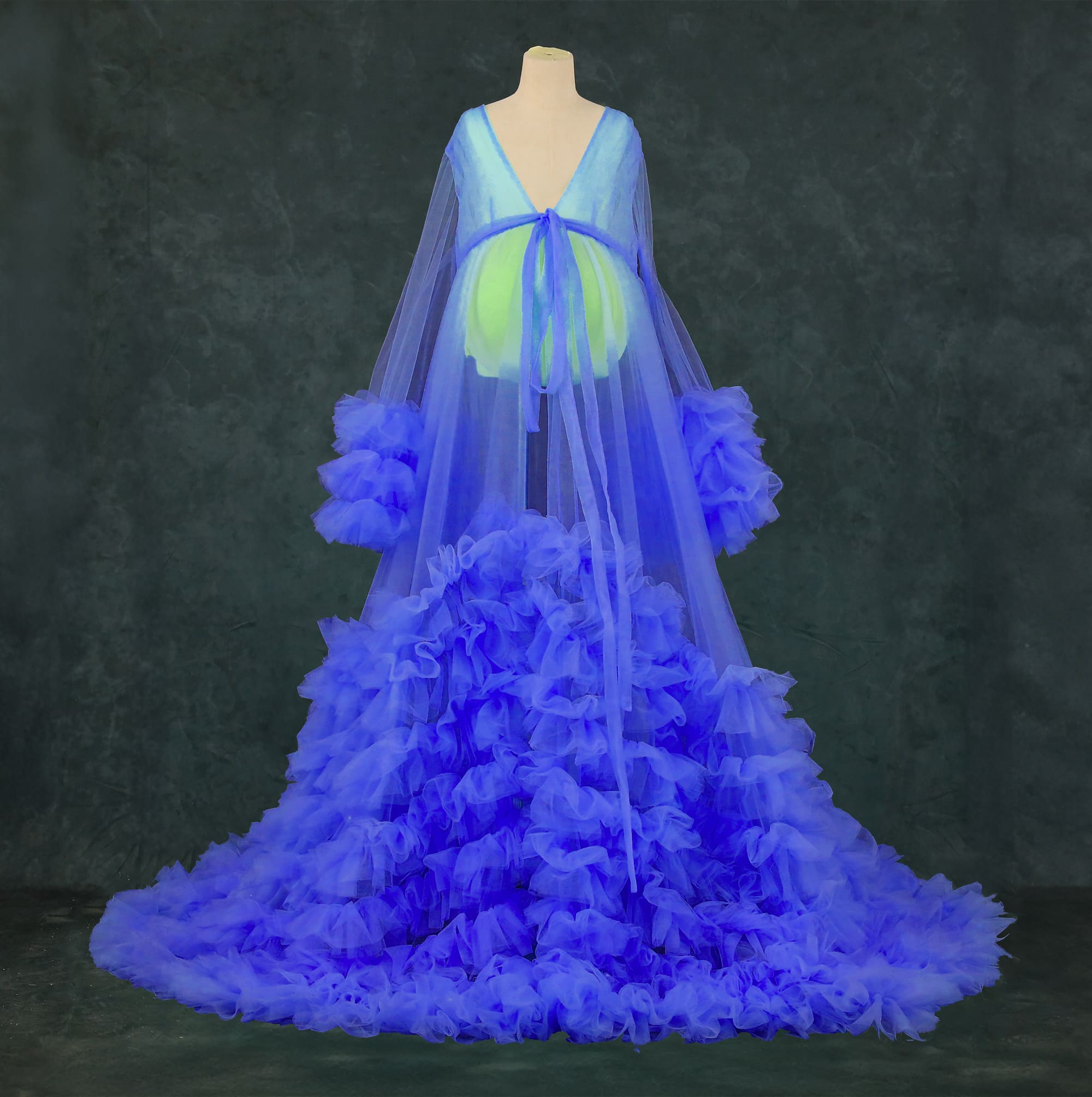 Kate Mesh V-neck Trailing Mid Sleeve Custom Maternity Photoshoot Gowns