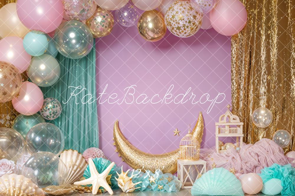 Kate Cake Smash Mermaid Pastel Balloon Backdrop Curtain Designed by Emetselch