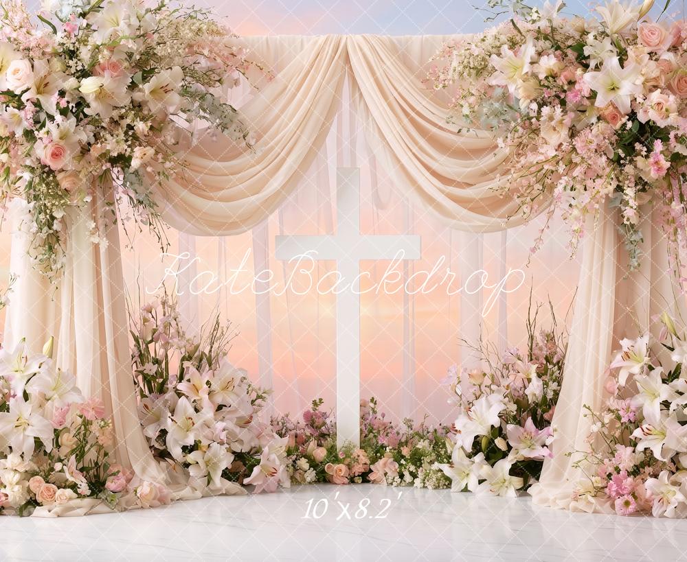 Kate Church Stage Cross Wedding Flower Arch Drapes Printed Backdrop Designed by Angela Miller