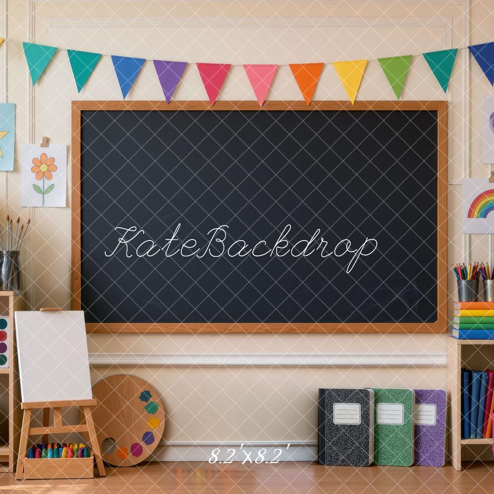 Kate Back To School Classroom Chalkboard Colorful Bunting Printed Backdrop Designed by Mini MakeBelieve