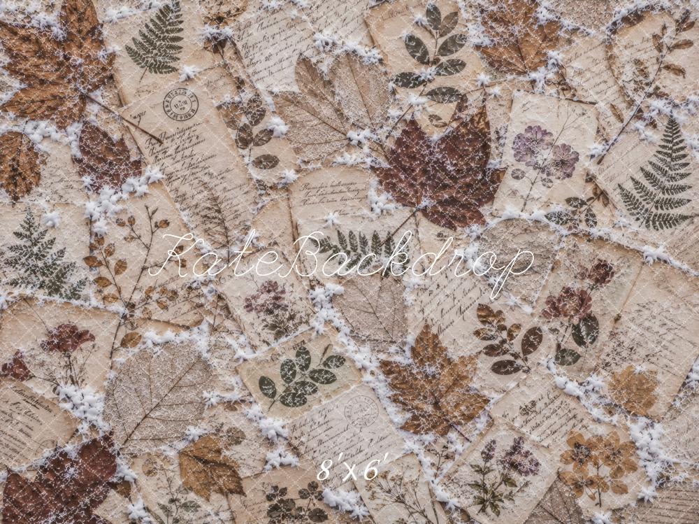 Kate Vintage Botanical Leaves Snow Ephemera Texture Floor Printed Backdrop Designed by Vertigo Productions