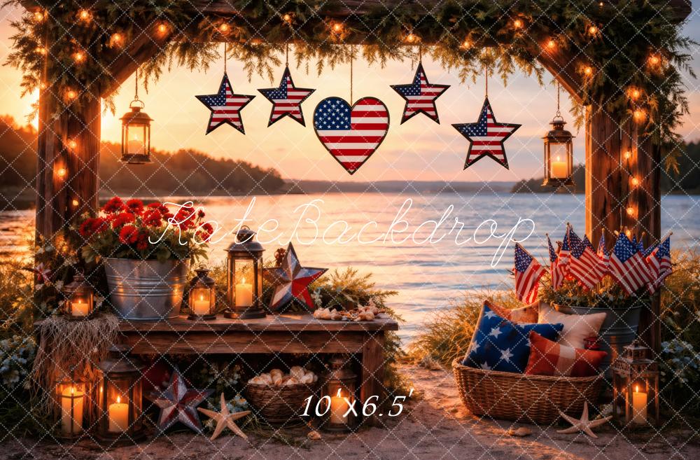 TEST Kate 4th Of July Arch Stars American Flags Lake Sunset Printed Backdrop Designed by Vertigo Productions