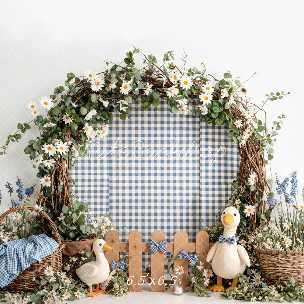 Kate Spring Flower Arch Blue Gingham Silly Goose Backdrop Designed by Emetselch