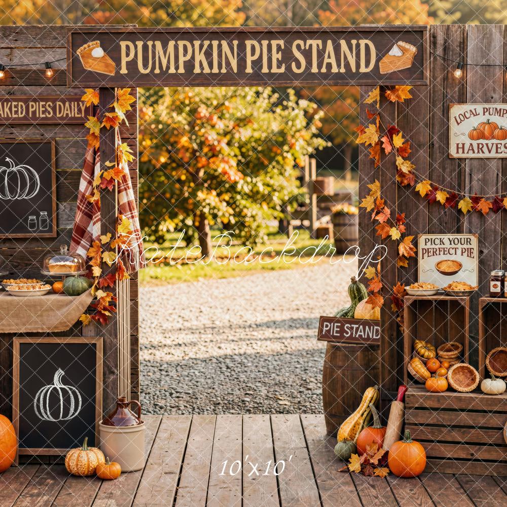 Kate Fall Pumpkin Pie Stand Harvest Market Outdoor Printed Backdrop Designed by Mini MakeBelieve