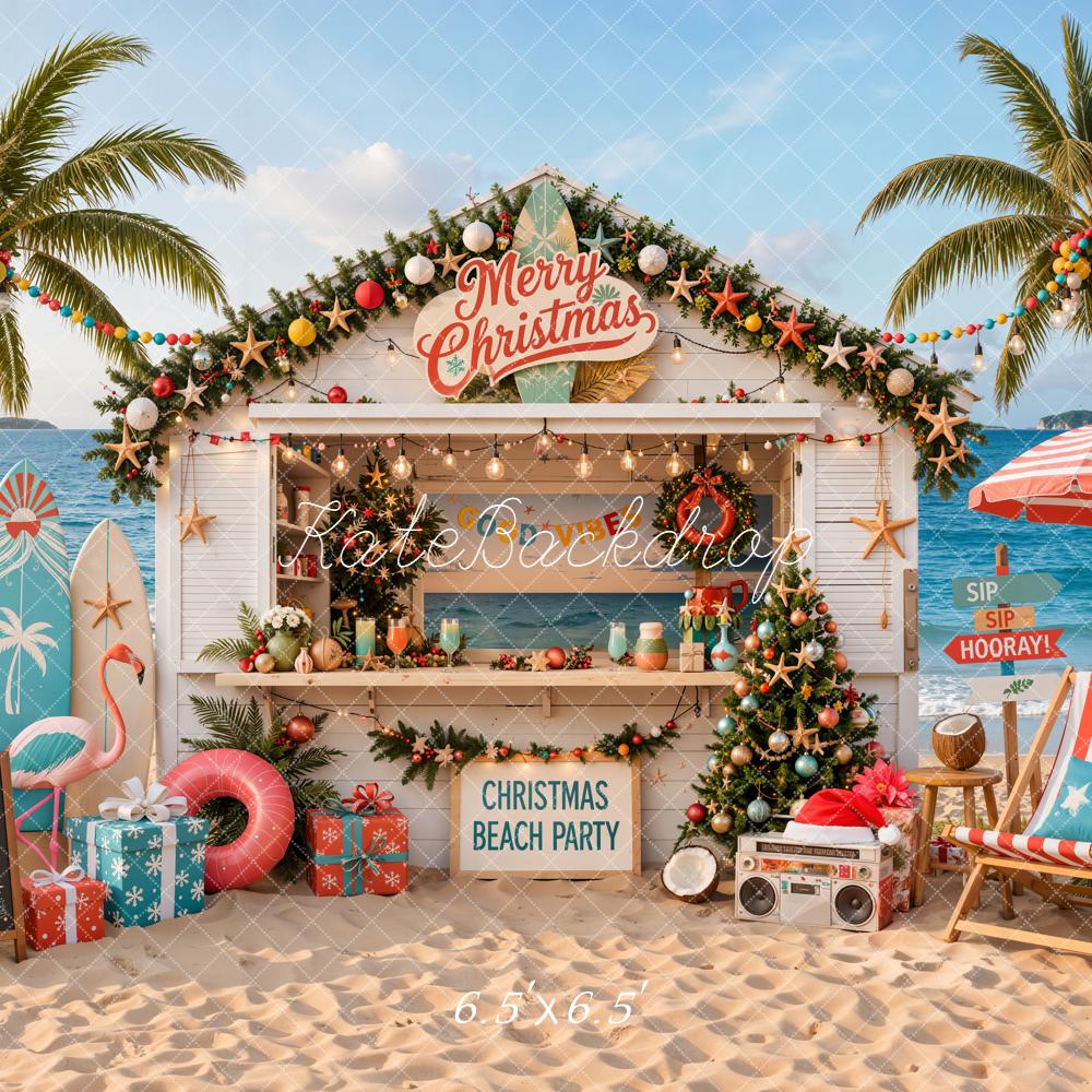 Kate Australian Christmas Beach Party Palm Trees Surfboards Printed Backdrop Designed by Emetselch