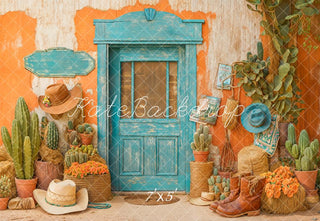 Kate Western Cowboy Desert Cactus Door Printed Backdrop Designed by Emetselch